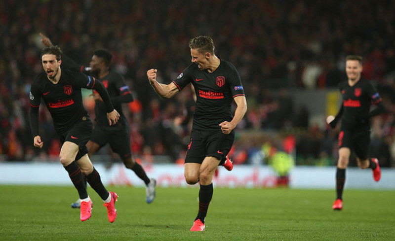 <p>Marcos Llorente, el héroe de la noche, tras marcar el primer gol del Atlético.</p>