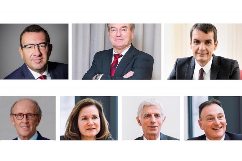 <p>Arriba, de izquierda a derecha, Yves Le Masne, director general de Orpea, Patrick Arrosteguy, CEO de Amavir, y Sylvain Rabuel, presidente del Grupo DomusVi. Abajo, parte del consejo de Administración del fondo británico ICG, con su presidente, Lord Davies of Abersoch (primero por la izquierda).</p>