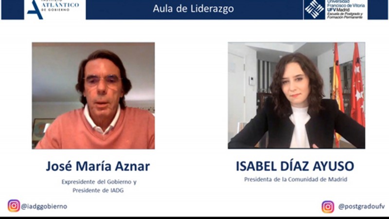<p>Aznar y Ayuso en una imagen de su videoconferencia.</p>