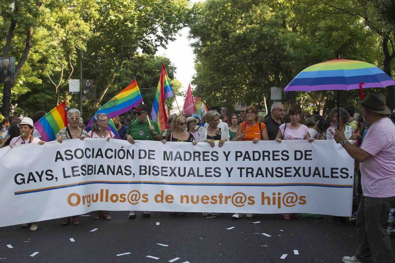 <p>Pancarta durante la celebración del Orgullo, en Madrid.</p>