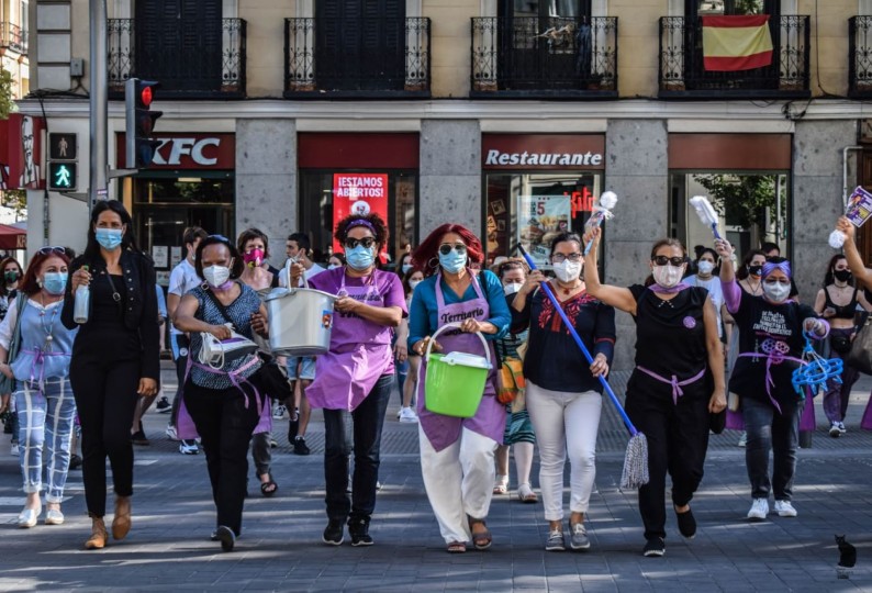 <p>Una de las muchas protestas de las trabajadoras del hogar para exigir sus derechos, en 2020.</p>