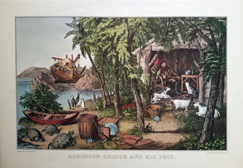 <p>Antigua ilustración de Robinson Crusoe.</p>