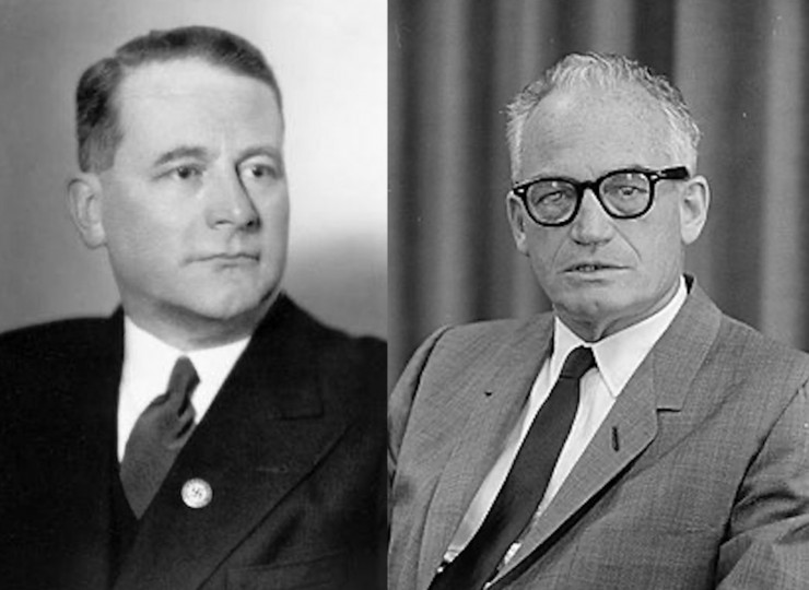 <p>A la izquierda, el filósofo político y jurista nazi Carl Schmitt, y a la derecha, Barry Goldwater, candidato a la Casa Blanca en 1964.</p>