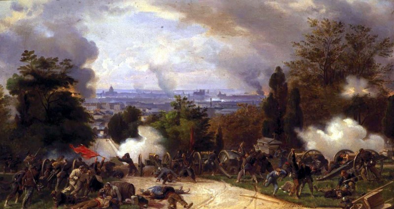 <p>'Derniers combats au Père-Lachaise, de Henri Félix Emmanuel Philippoteaux.</p>