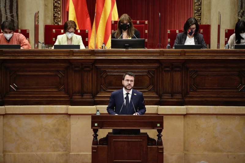 <p>Pere Aragonès, durante su intervención como candidato a la presidencia de la Generalitat.</p>