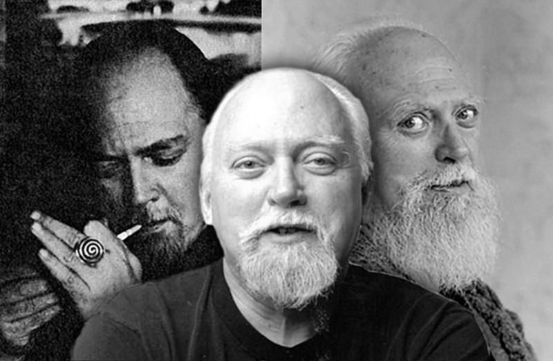 <p>Un montaje con la foto del escritor Robert Anton Wilson en el centro, autor de la trilogía<em> The Illuminatus!</em>.</p>