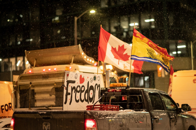 <p>Camioneros canadienses durante las últimas protestas.</p>