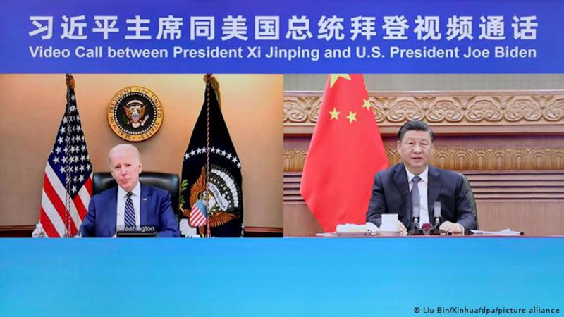 <p>La videollamada entre Joe Biden y Xi Jinping del 19 de marzo.</p>