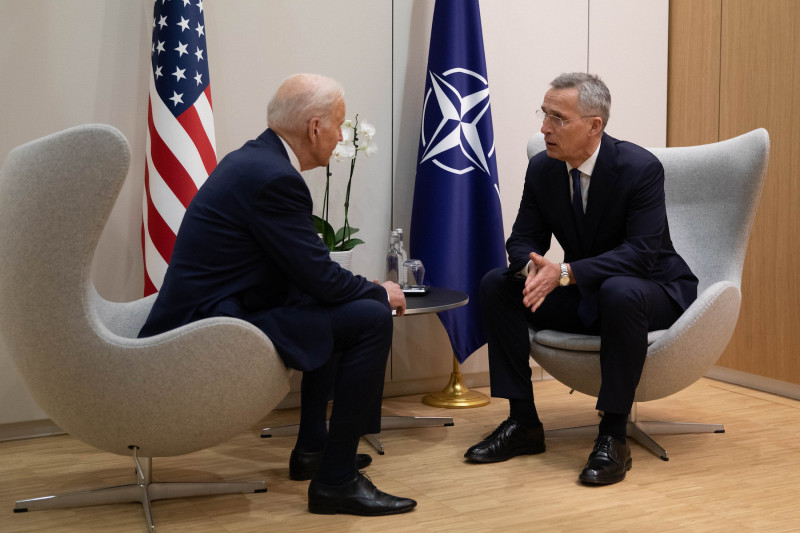 <p>El presidente de los Estados Unidos, Joe Biden, y el secretario general de la OTAN, Jens Stoltenberg, reunidos el 24 de marzo.</p>
