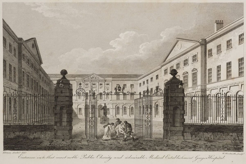 <p>Grabado del Guy's Hospital de Londres, realizado por James Elmes y William Woolnoth en el año 1820 </p>