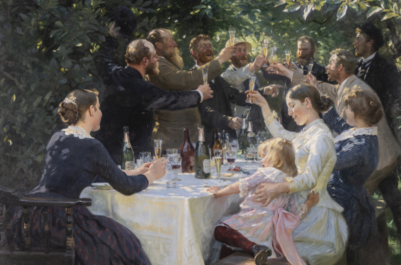 <p>'Brindis en un banquete'.  Óleo sobre tela del pintor Peder Severin Krøyer.</p>
