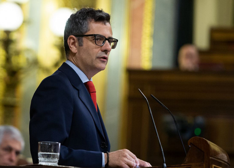 <p>El ministro de la Presidencia, Félix Bolaños, durante el transcurso de una comparecencia en el Congreso el 12 de mayo de 2022. </p>