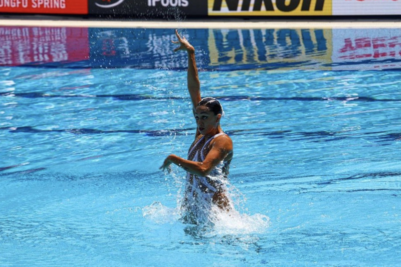 <p>Anita Álvarez, durante un ejercicio en el campeonato mundial de Budapest. </p>