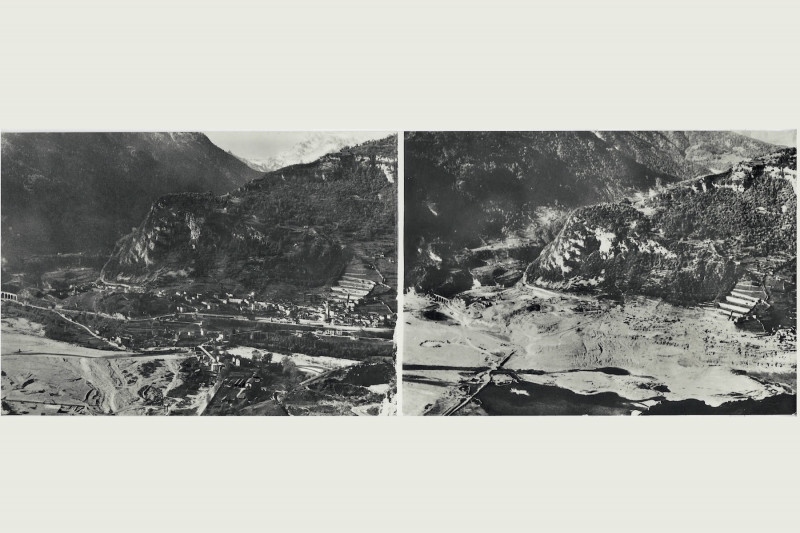 <p>Longarone antes y después del desastre del Vajont, en octubre de 1963. </p>