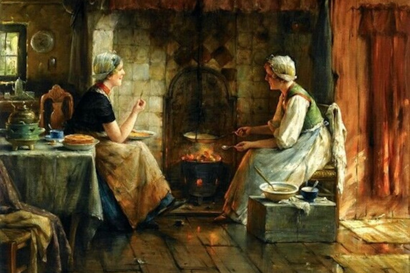 <p><em>Mujeres charlando durante la comida</em></p>