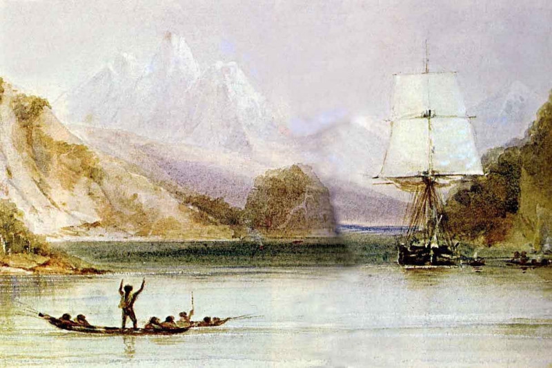 <p><em><span><span><span>HMS</span></span><em><span> Beagle</span></em><span><span> en Tierra del Fuego</span></span> </span></em>(1832-1836)</p>