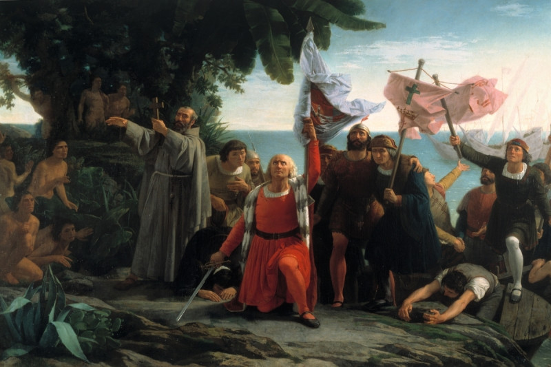 <p><em>'Primer desembarco de Cristóbal Colón en América', de Dióscoro Puebla.</em> / <strong>Wikimedia Commons</strong></p>