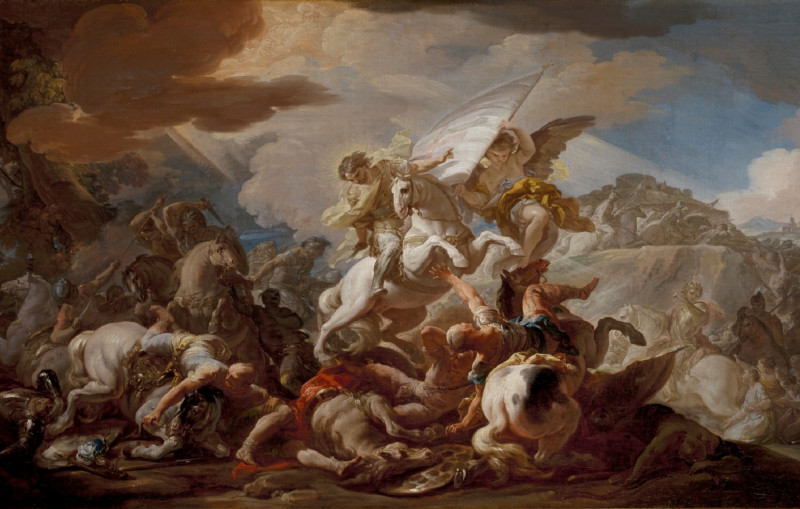 <p>Recorte de <em>La batalla de Clavijo</em>, pintura de Corrado Giaquinto. En el centro, Santiago Apóstol. / <strong>Museo del Prado</strong></p>