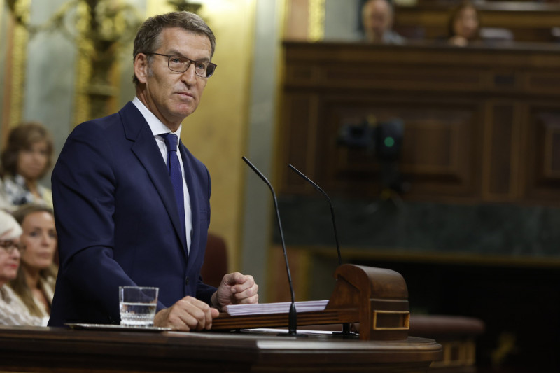 <p>Alberto Nuñez Feijóo, durante su discurso en la sesión de investidura del 26 de septiembre. <strong>/ Congreso de los Diputados </strong></p>