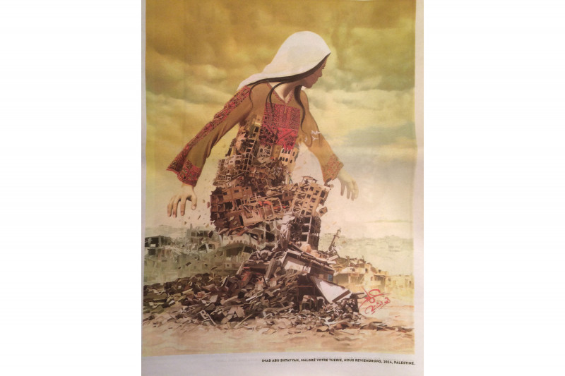 <p>'Pese a vuestra matanza, volveremos'. Obra del artista palestino Imad Abu Shtayyah de 2014.</p>