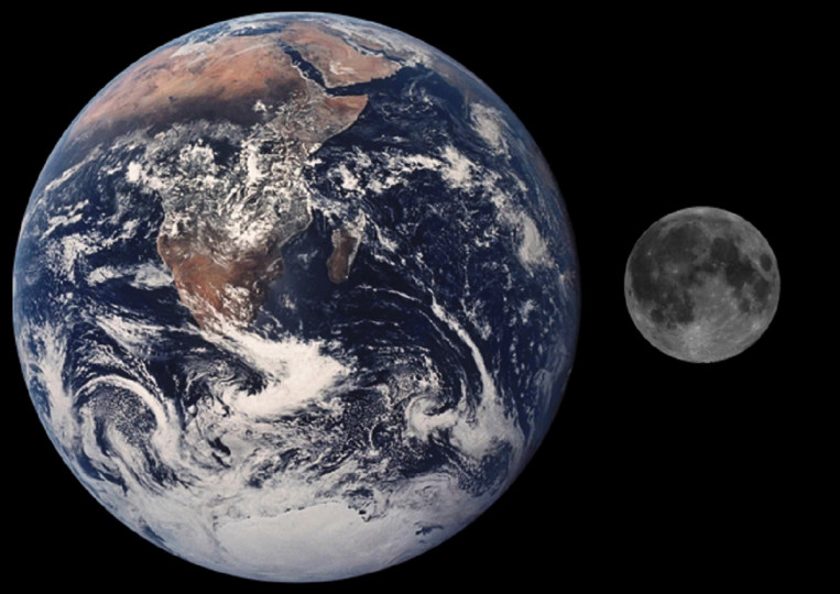 <p>Comparación de diámetros de la Luna y la Tierra. / <strong>NASA</strong></p>