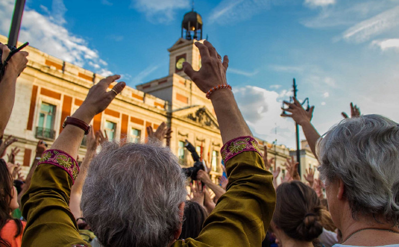 <p>Concentración por el aniversario del 15M en la Puerta del Sol, Madrid. / <strong>Félix Bernet</strong></p>
<p> </p>