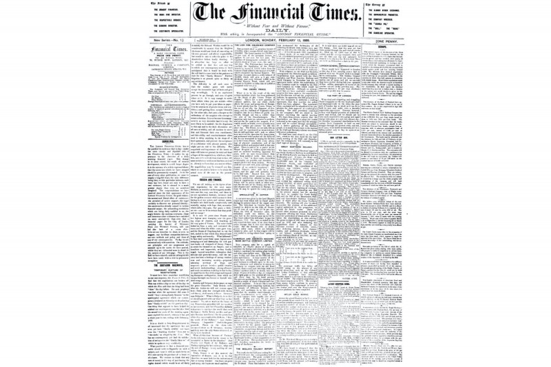 <p>Portada del<em> Financial Times</em> del lunes 13 de febrero de 1888. <strong>/ F. T.</strong></p>