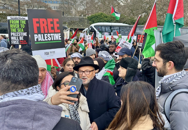 <p>George Galloway en una manifestación propalestina el pasado mes de enero. / <strong>Redes sociales</strong></p>