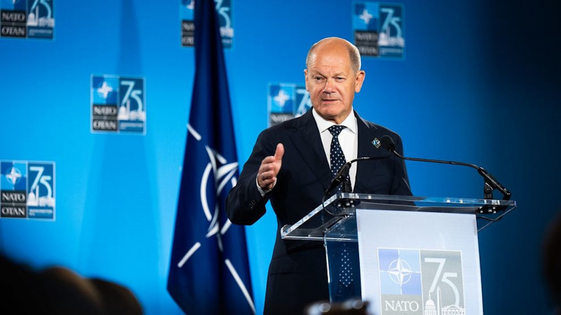 <p>El canciller alemán Olaf Scholz en la cumbre de la OTAN de julio de 2024. / <strong>Steffen Kugler / Gobierno Federal alemán</strong></p>