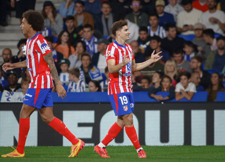 <p>Julián Álvarez celebara su gol en Anoeta en el minuto 1. / <strong>Club Atlético de Madrid</strong></p>