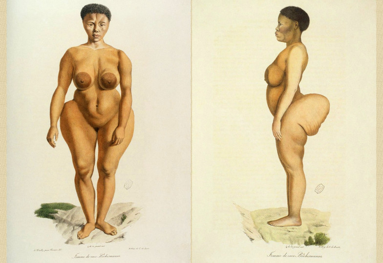 <p>Ilustraciones de Sarah Baartman publicadas en el <span>Volumen II de </span><em>Historia Natural de los Mamíferos</em><span> (1819).</span></p>