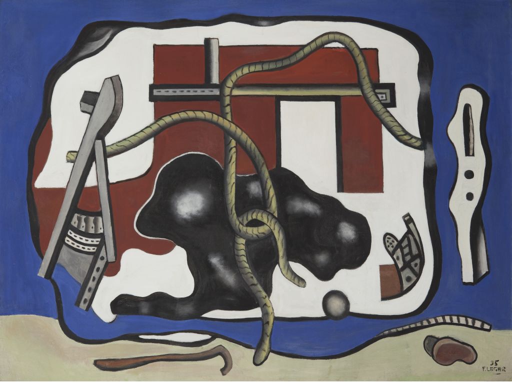 <p>Fernand Léger. <em>Composición sobre fondo azul, El cordaje</em>, 1935. Óleo sobre lienzo. Colección de Arte Abanca.</p>